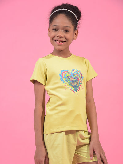 Girl's Yellow Embroidered T-Shirt-Girls T-Shirts-Crimsoune Club