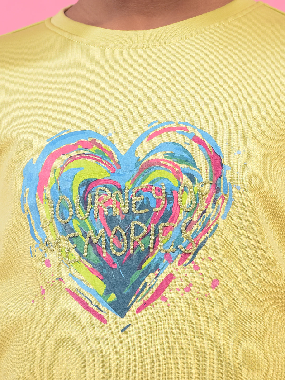 Girl's Yellow Embroidered T-Shirt-Girls T-Shirts-Crimsoune Club