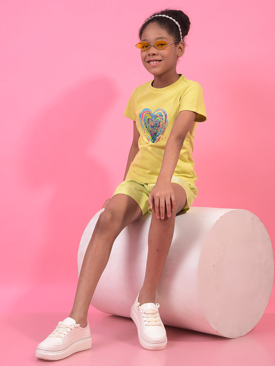 Girl's Yellow Embroidered T-Shirt-Girls T-Shirts-Crimsoune Club