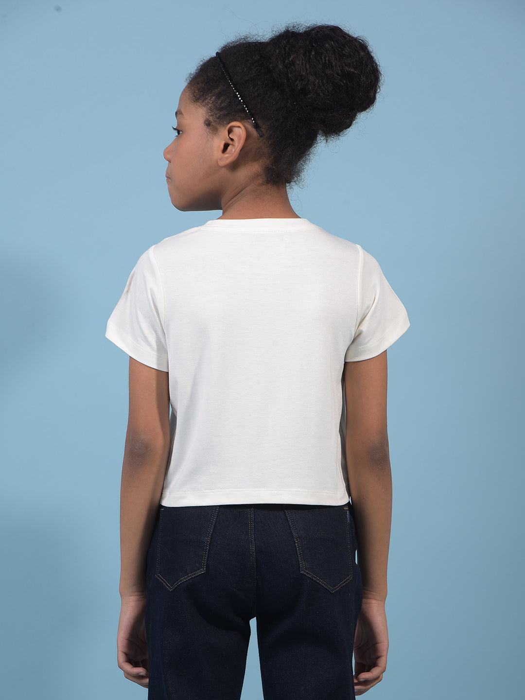 Girl's White Embellished T-Shirt-Girls T-Shirts-Crimsoune Club