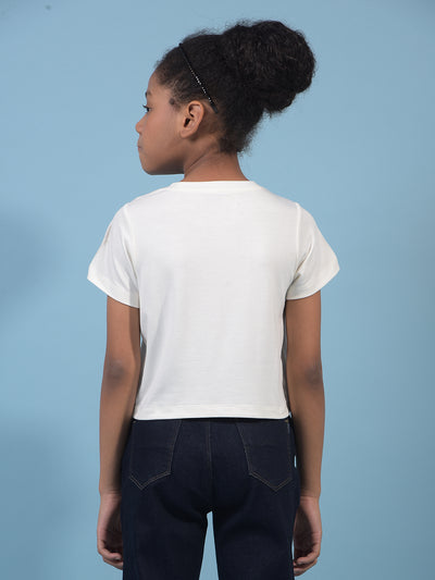 Girl's White Embellished T-Shirt-Girls T-Shirts-Crimsoune Club