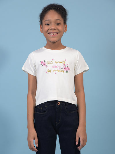 Girl's White Embellished T-Shirt-Girls T-Shirts-Crimsoune Club