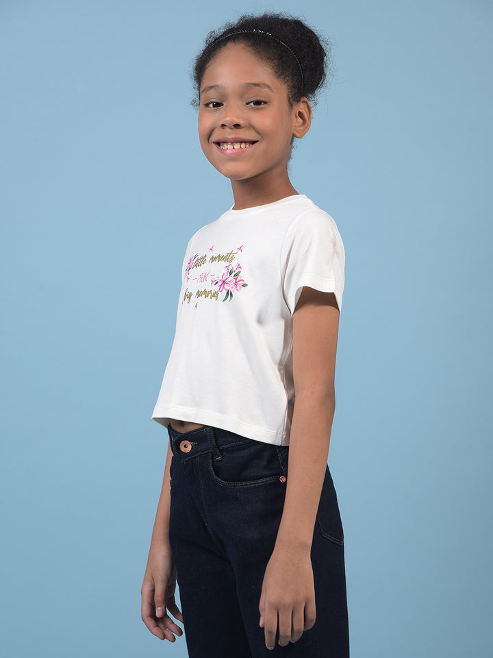 Girl's White Embellished T-Shirt-Girls T-Shirts-Crimsoune Club