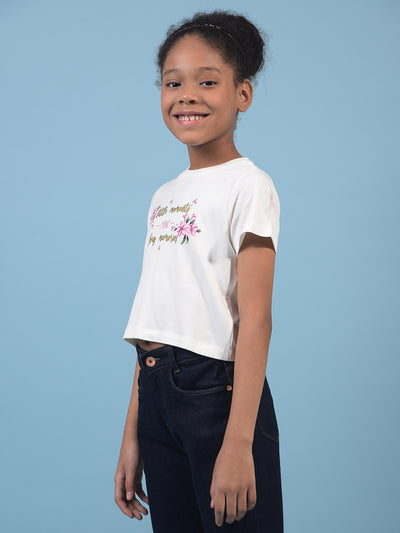 Girl's White Embellished T-Shirt-Girls T-Shirts-Crimsoune Club
