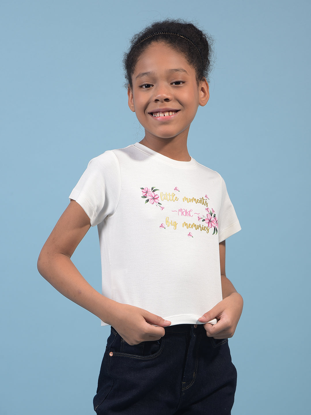 Girl's White Embellished T-Shirt-Girls T-Shirts-Crimsoune Club
