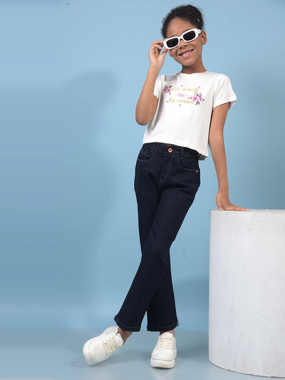 Girl's White Embellished T-Shirt-Girls T-Shirts-Crimsoune Club