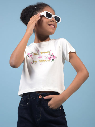 Girl's White Embellished T-Shirt-Girls T-Shirts-Crimsoune Club
