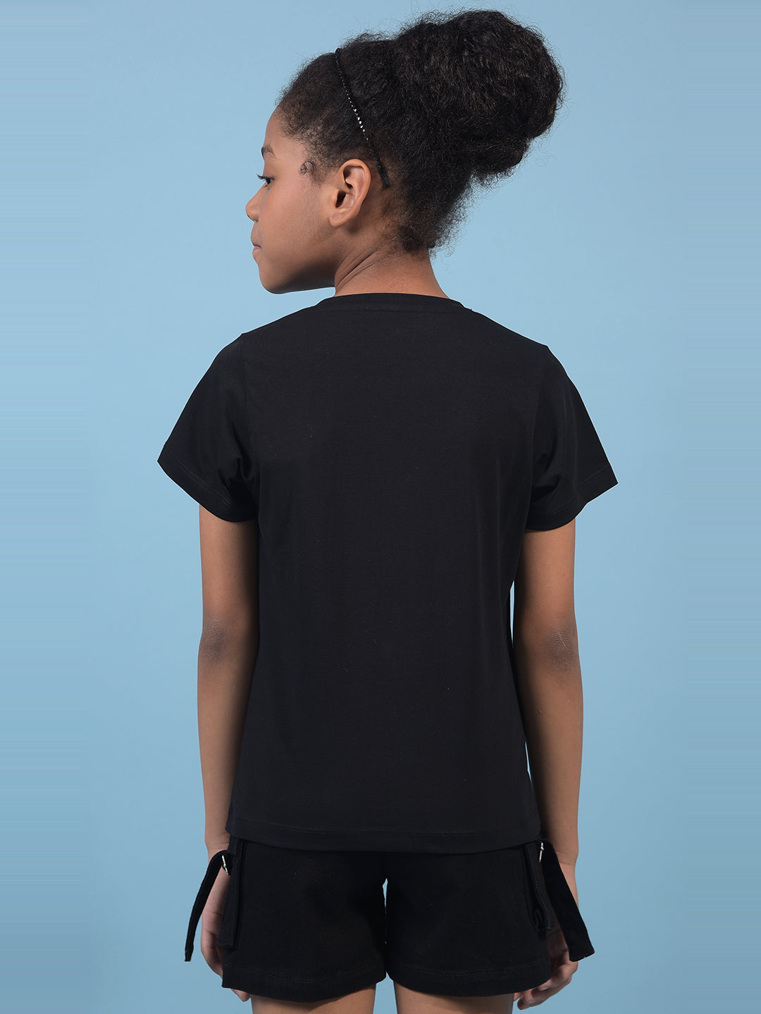 Girl's Black Embellished T-Shirt-Girls T-Shirts-Crimsoune Club