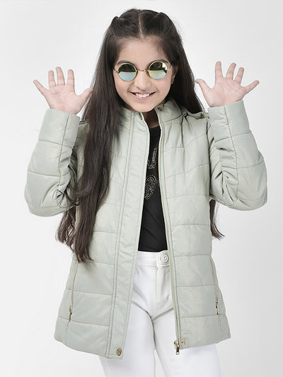 Green Hooded Puffer Jacket-Girl Jackets-Crimsoune Club