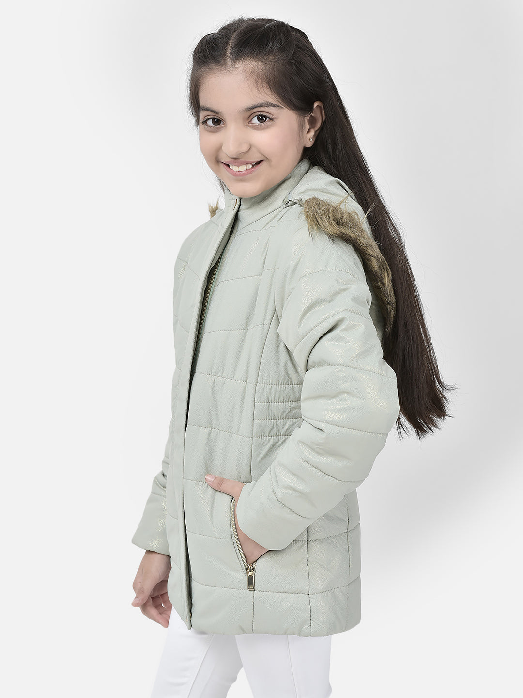 Green Hooded Puffer Jacket-Girl Jackets-Crimsoune Club
