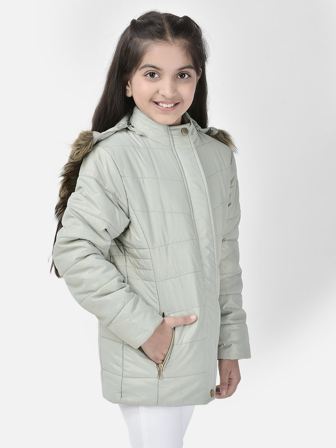 Green Hooded Puffer Jacket-Girl Jackets-Crimsoune Club