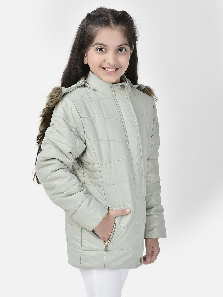 Green Hooded Puffer Jacket-Girl Jackets-Crimsoune Club