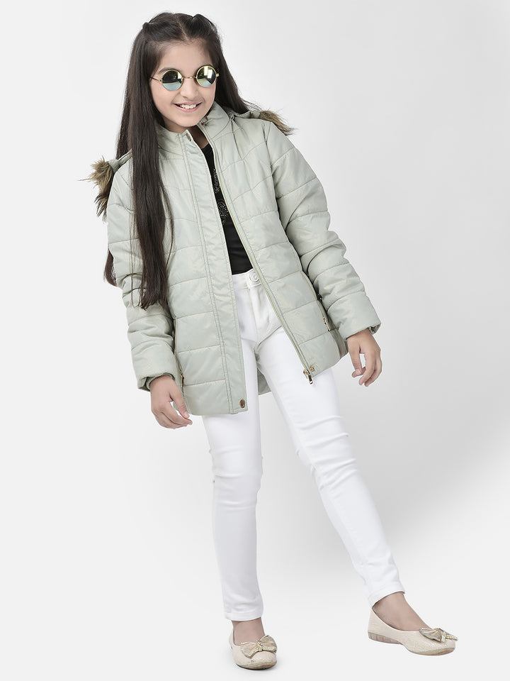 Green Hooded Puffer Jacket-Girl Jackets-Crimsoune Club