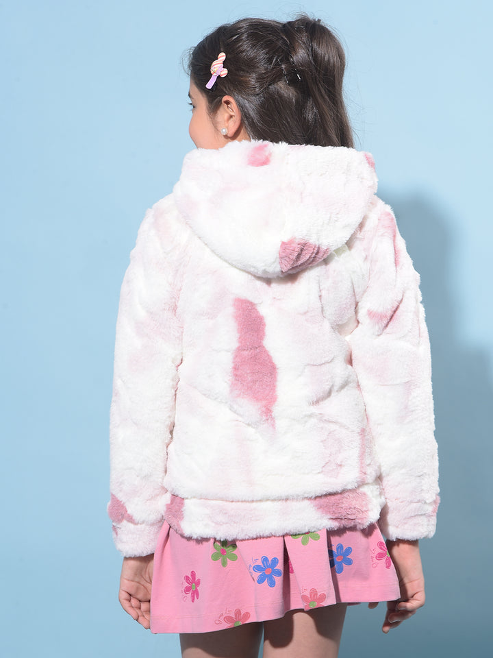 Pink Hooded Fur Jacket-Girls Jackets-Crimsoune Club