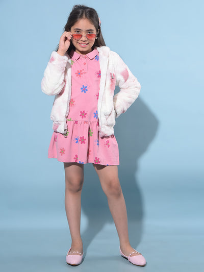 Pink Hooded Fur Jacket-Girls Jackets-Crimsoune Club