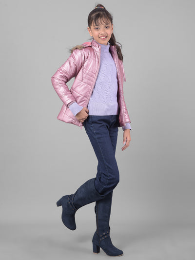 Pink Hooded Puffer Jacket-Girls Jackets-Crimsoune Club