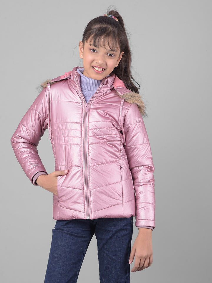 Pink Hooded Puffer Jacket-Girls Jackets-Crimsoune Club