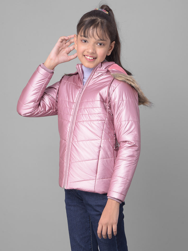 Pink Hooded Puffer Jacket-Girls Jackets-Crimsoune Club