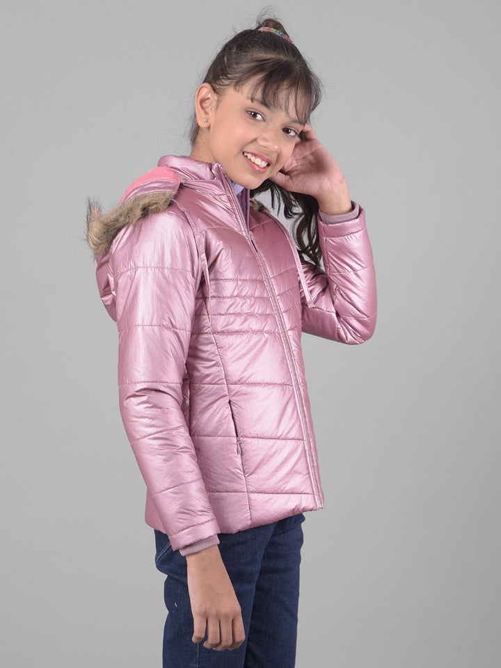 Pink Hooded Puffer Jacket-Girls Jackets-Crimsoune Club
