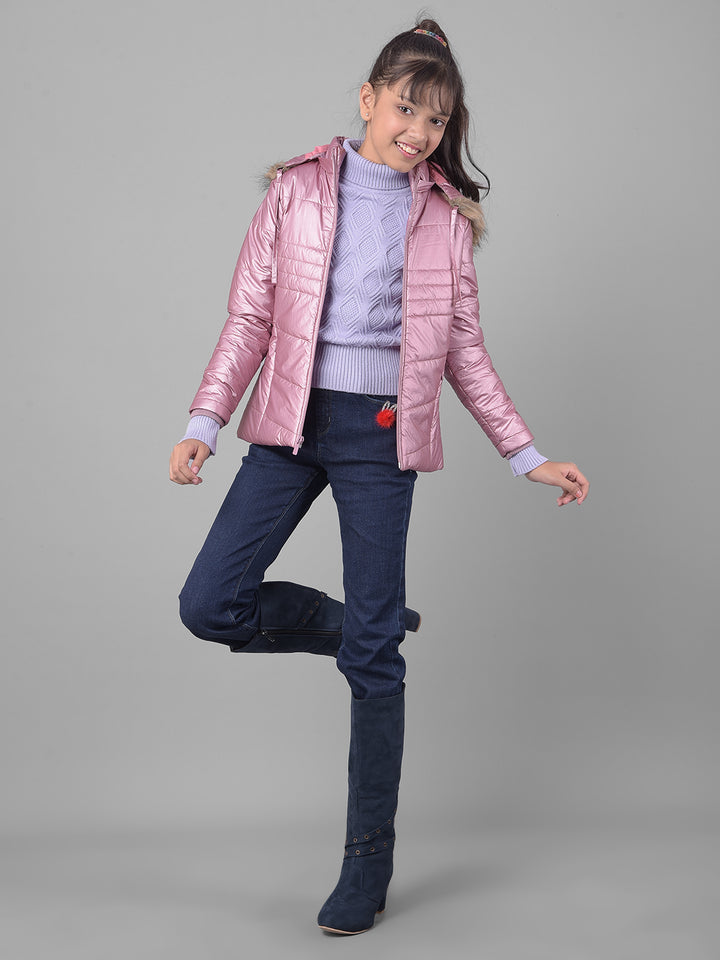 Pink Hooded Puffer Jacket-Girls Jackets-Crimsoune Club