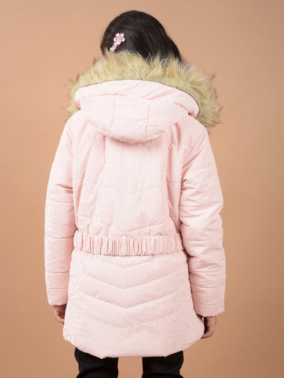 Peach Hooded Neck Padded Jacket-Girls Jackets-Crimsoune Club