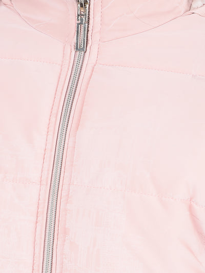 Pink Printed Hooded Neck Puffer Jacket-Girls Jackets-Crimsoune Club