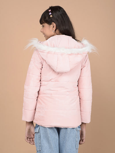 Pink Printed Hooded Neck Puffer Jacket-Girls Jackets-Crimsoune Club