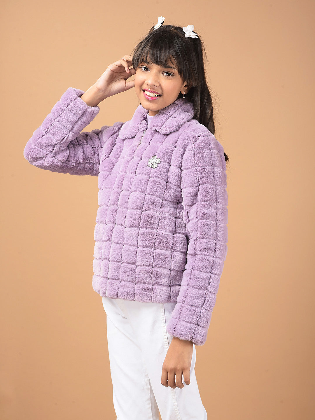 Purple Fur Jacket-Girls Jackets-Crimsoune Club
