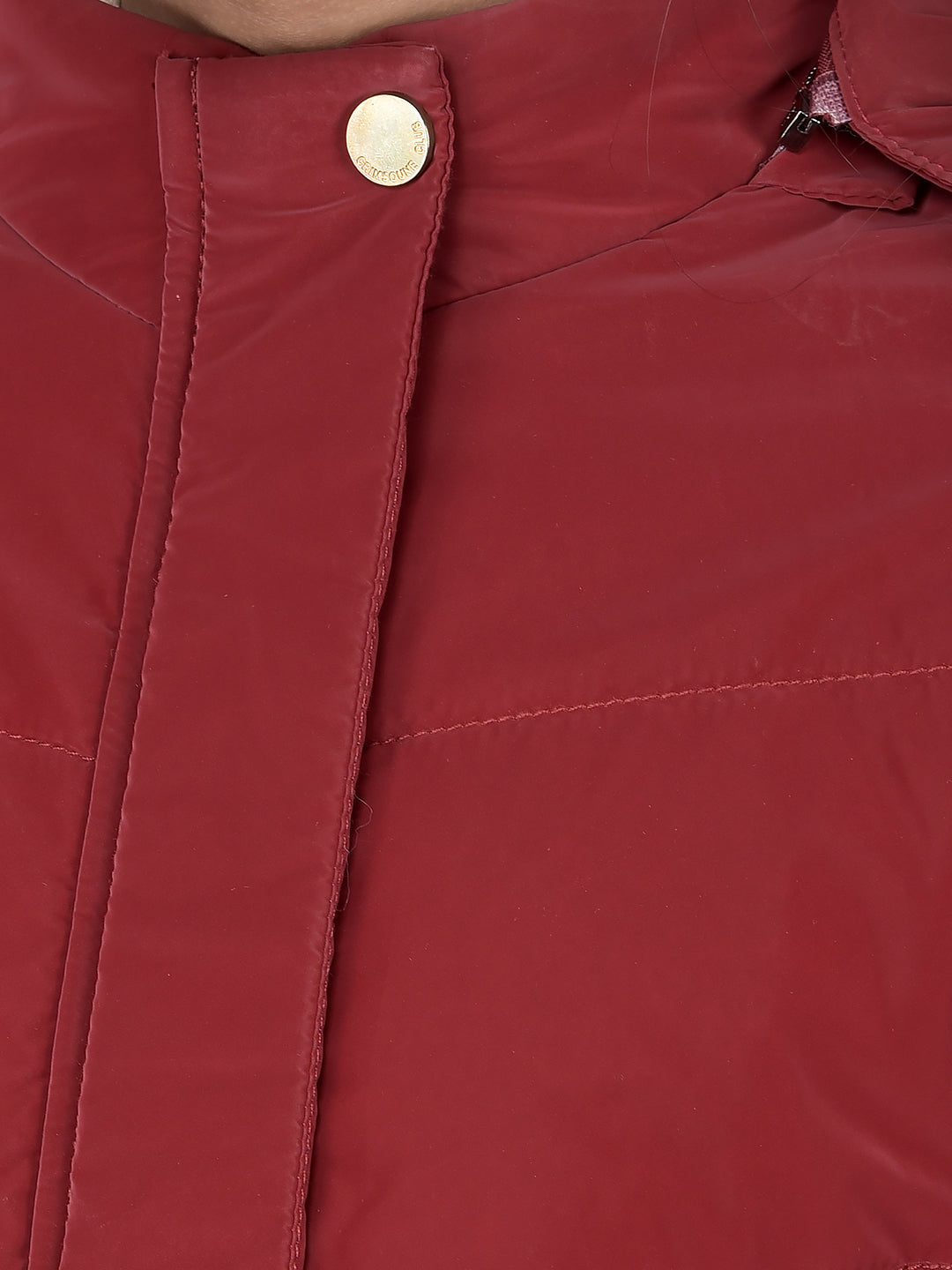 Red Hooded Neck Puffer Jacket-Girls Jackets-Crimsoune Club
