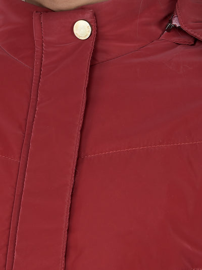 Red Hooded Neck Puffer Jacket-Girls Jackets-Crimsoune Club