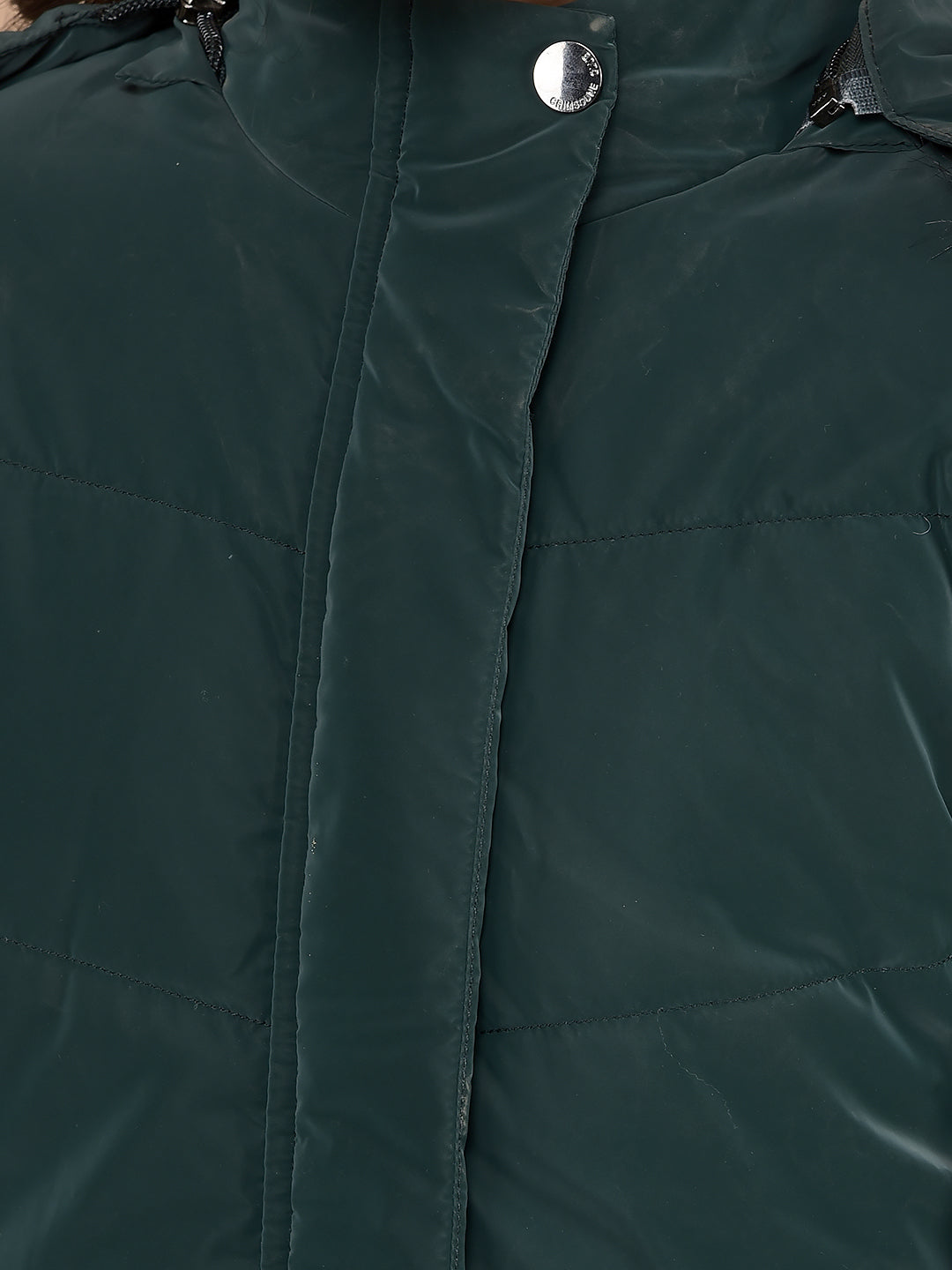 Green Hooded Neck Puffer Jacket-Girls Jackets-Crimsoune Club