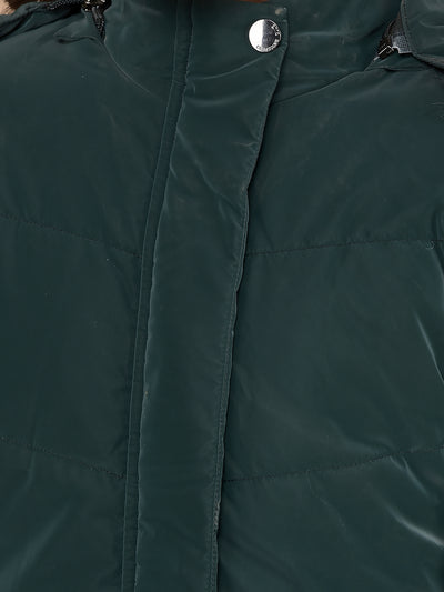 Green Hooded Neck Puffer Jacket-Girls Jackets-Crimsoune Club