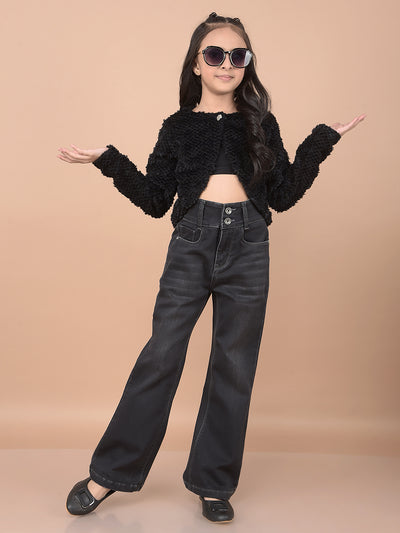 Black Self-Design Cardigan-Girls Cardigans-Crimsoune Club