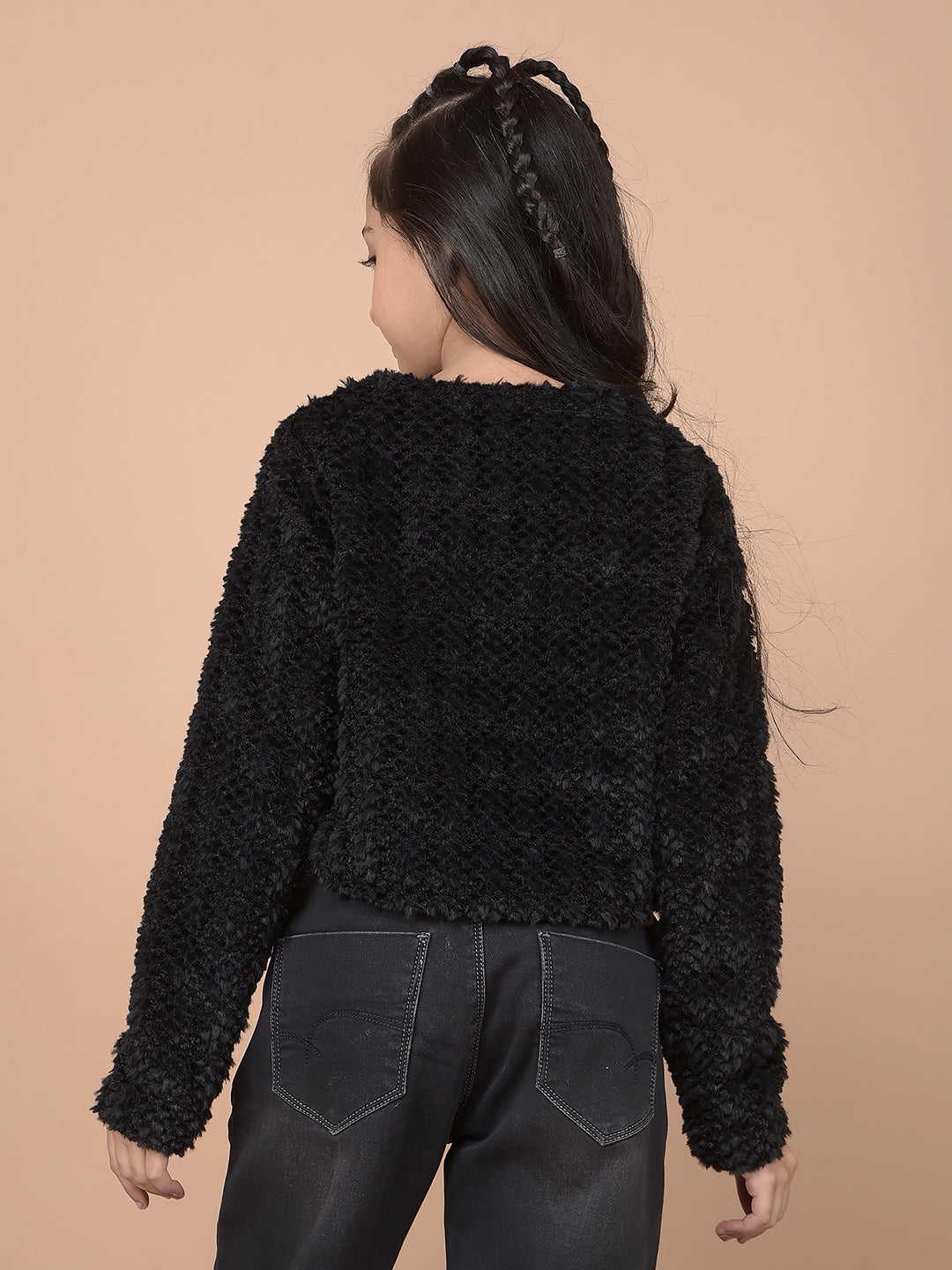 Black Self-Design Cardigan-Girls Cardigans-Crimsoune Club