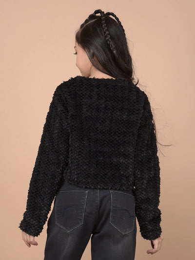 Black Self-Design Cardigan-Girls Cardigans-Crimsoune Club