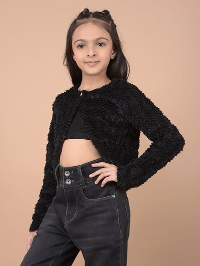 Black Self-Design Cardigan-Girls Cardigans-Crimsoune Club