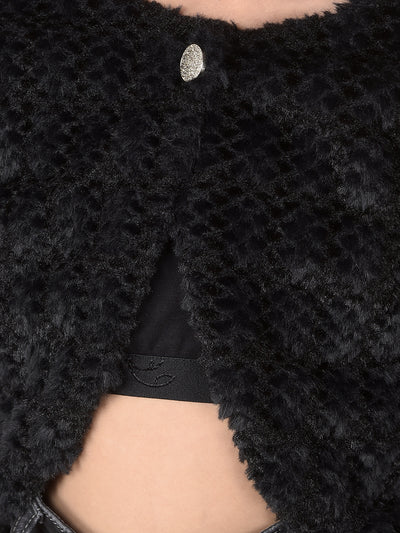 Black Self-Design Cardigan-Girls Cardigans-Crimsoune Club