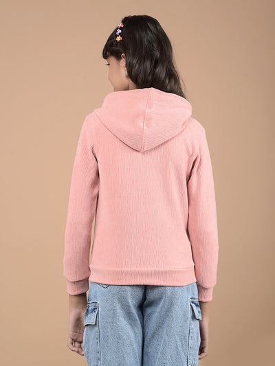 Peach Jacquard Hooded Neck Sweatshirt-Girls Sweatshirts-Crimsoune Club
