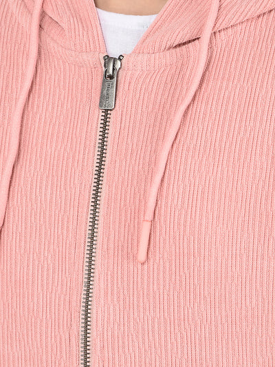 Peach Jacquard Hooded Neck Sweatshirt-Girls Sweatshirts-Crimsoune Club
