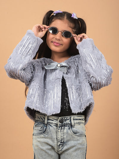 Grey Crop Length Cardigan-Girls Cardigans-Crimsoune Club