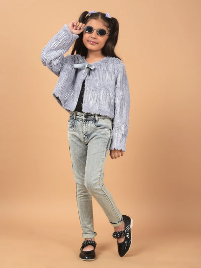 Grey Crop Length Cardigan-Girls Cardigans-Crimsoune Club