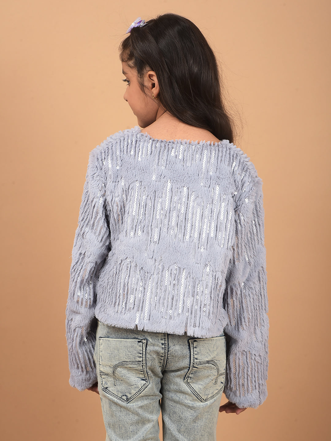 Grey Crop Length Cardigan-Girls Cardigans-Crimsoune Club