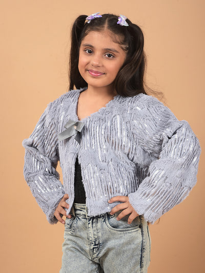 Grey Crop Length Cardigan-Girls Cardigans-Crimsoune Club