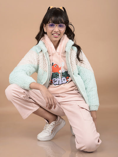 Multi-Color Self-Design High Neck Fur Jacket-Girls Jackets-Crimsoune Club