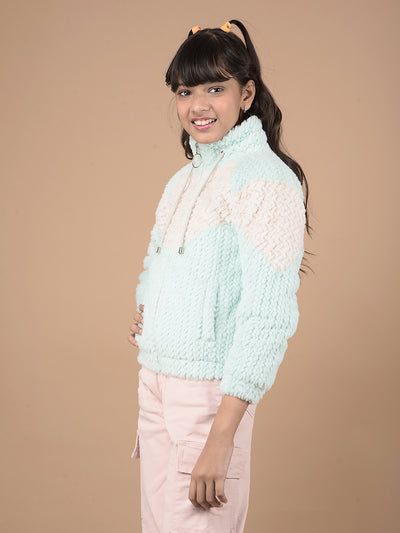 Multi-Color Self-Design High Neck Fur Jacket-Girls Jackets-Crimsoune Club