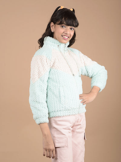 Multi-Color Self-Design High Neck Fur Jacket-Girls Jackets-Crimsoune Club