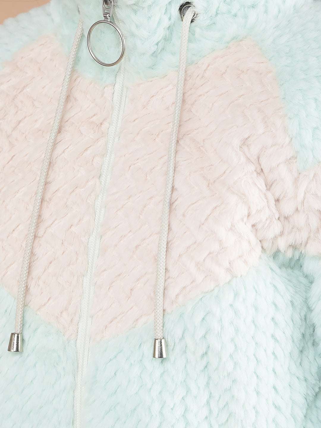 Multi-Color Self-Design High Neck Fur Jacket-Girls Jackets-Crimsoune Club