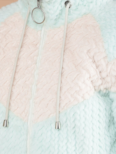 Multi-Color Self-Design High Neck Fur Jacket-Girls Jackets-Crimsoune Club