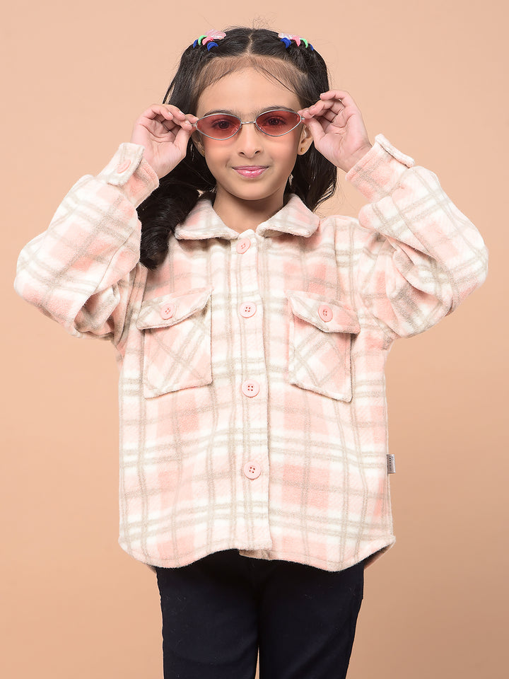 Peach Checked Shacket-Girls Shackets-Crimsoune Club