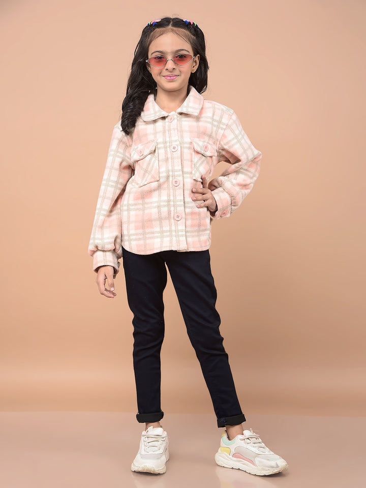 Peach Checked Shacket-Girls Shackets-Crimsoune Club